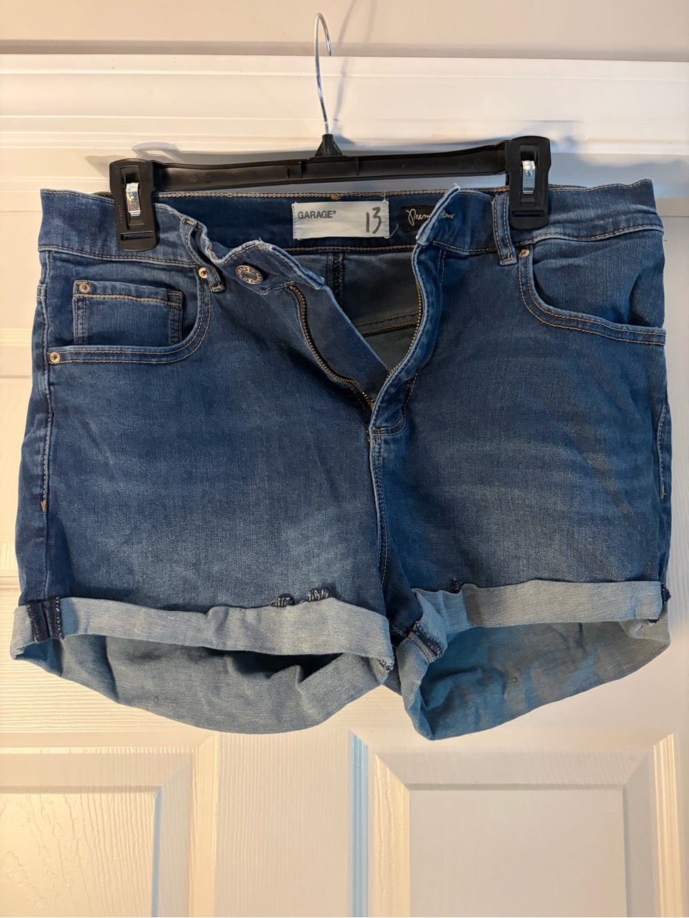 Garage Rolled Hem Denim Shorts in Medium Blue